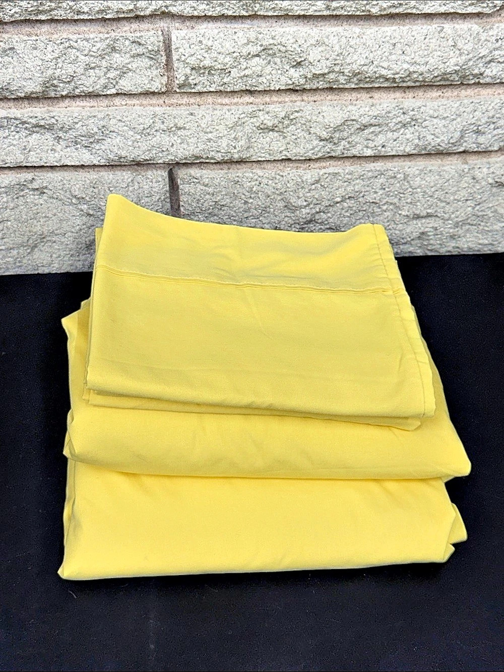 Vintage 1970s/80s Tex-Made Yellow Double Sheet Set - Complete 6-Piece Ensemble (